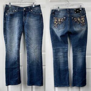 Miss Me Embellished Embroidered Bootcut Jeans Floral Dark Wash Mid Rise 32